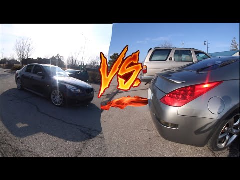 350z-vs-bmw-rev-off-at-skatepark!!!!