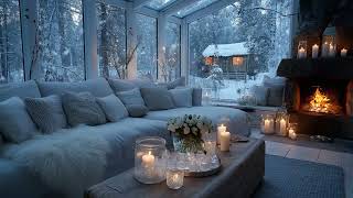 🎹Winter Day in a Cozy White Lounge | Soft Piano & Fireplace Ambience | Study Sleep Relax Calm