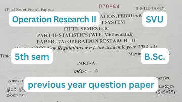 Operation Research 2 (Statistics) | 5th Semester Previous Year Question Paper | SVU | B.Sc.