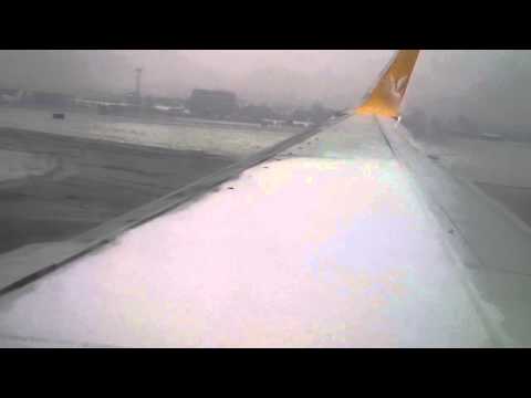 Unsafe take off from Sarajevo Airport on Pegasus with wings covered by wet snow and no deicing