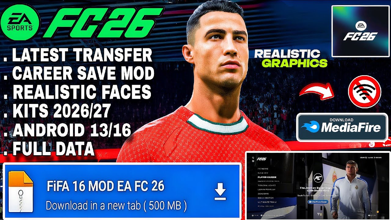 NEW 2026! FIFA 16 MOD EA FC 26 Android Offline | Can Career Mode + All Tournaments HD GRAPHICS