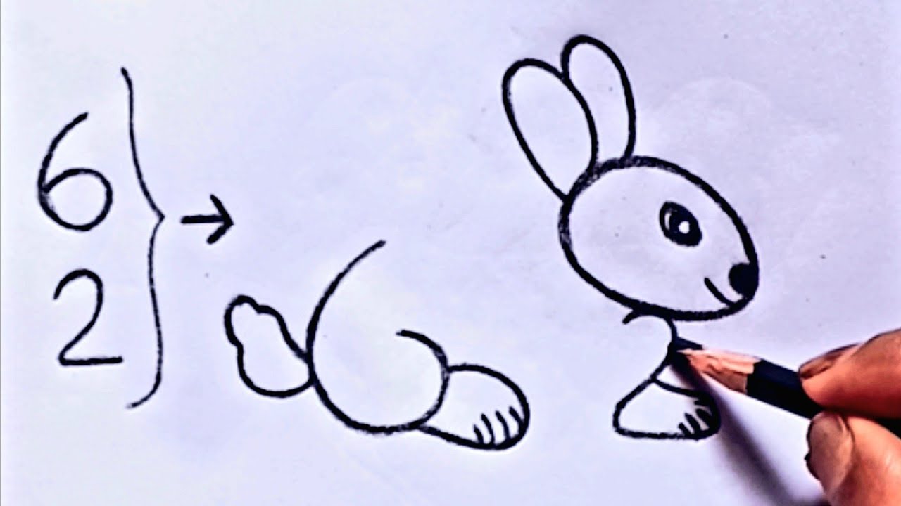How to Draw Rabbit with 6 and 2 number | Number drawing | easy Drawing ...