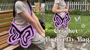 Crochet Butterfly Bag☆･ﾟ✧☁️Crochet Tutorial☁️Móc túi bướm phối màu đeo chéo siêu cool *:･ﾟ✧