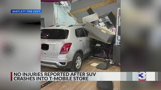 Vehicle slams into T-Mobile store in Bartlett