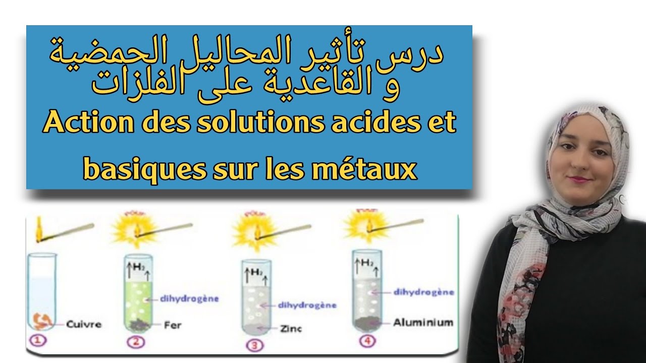 تفاعلات بعض المواد مع المحاليل - Réactions de quelques matériaux avec les solutions - الثالثة اعدادي