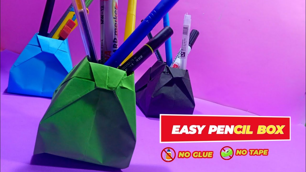 DIY Origami Pencil Case How To Make Paper Pencil Case No Glue YouTube