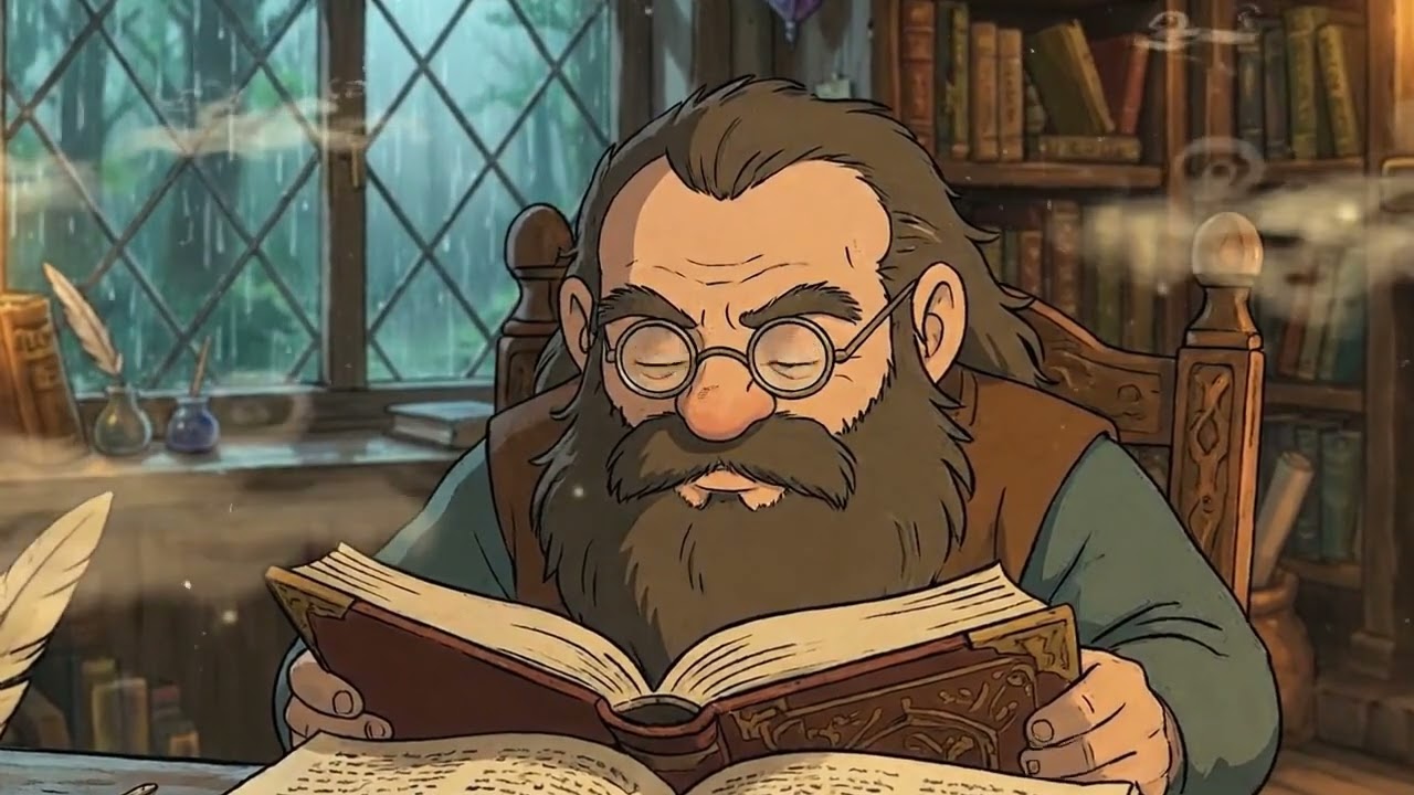 Cozy Medieval Library Rain — Rain on Window Study Ambience (Dark Academia