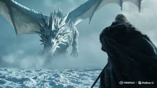 Warrior In Black Fur Cloak Faces A Massive Dragon