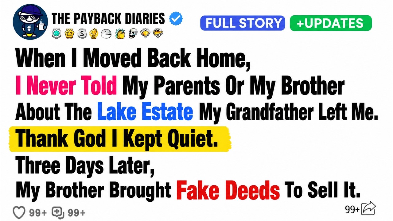 An ordinary Tuesday morning on the lake changed everything. I was sitting on my grandfather's dock, coffee in hand, when my phone buzzed with a motion alert. My older brother Declan was at my gate...
