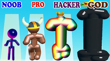 NOOBvsPROvsHACKERvsGOD in Tall Man Run vs Blob Stack 3D Gameplay - Which game do you like?