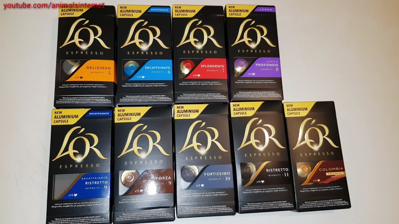 L'or coffee capsules for Nespresso machines: unboxing 9 flavors. 4K UHD 