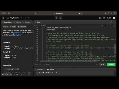 Leetcode 131 - Palindrome Partitioning [22/5/24]