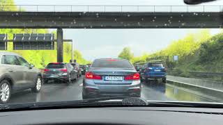 Driving in Germany during Spring. Weather changes, traffic, car breakdown on the Autobahn