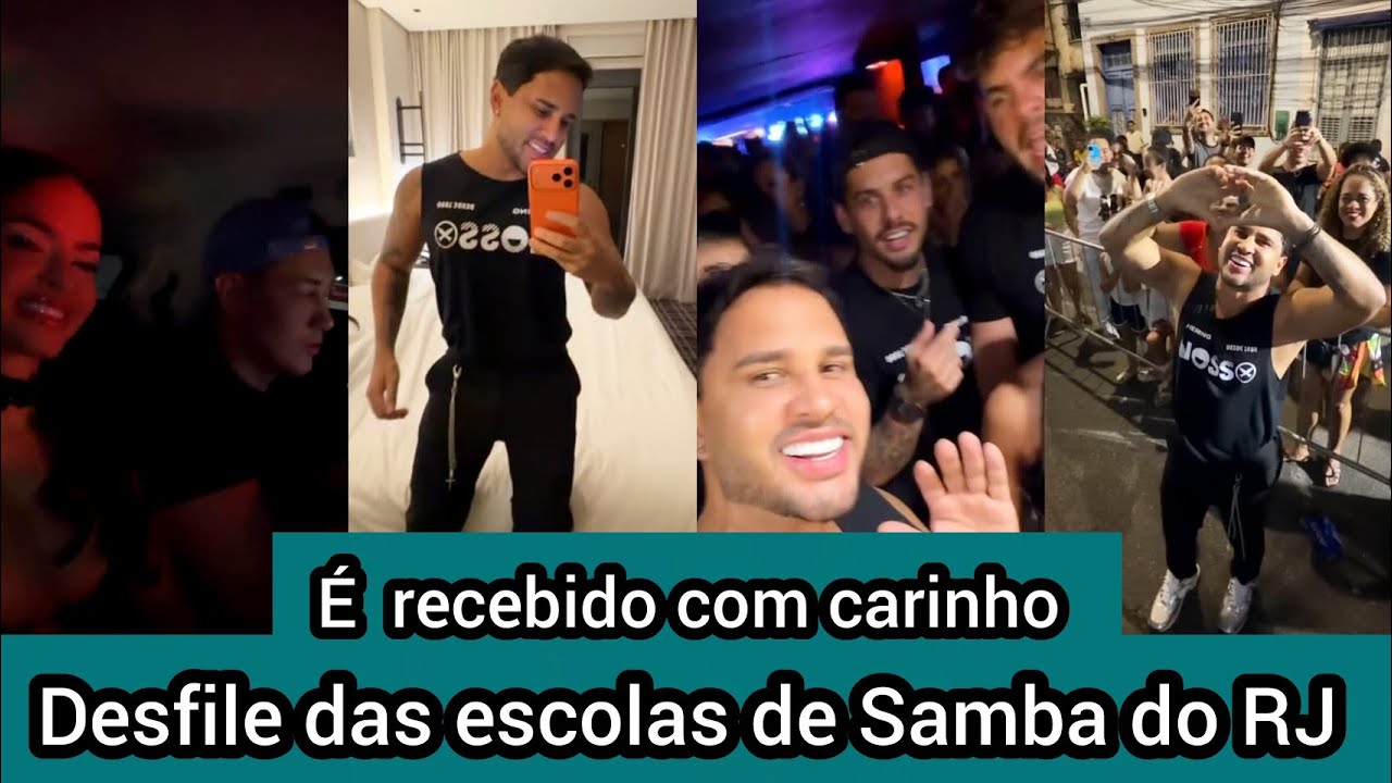 Lucas Guimarães chega ao desfile das campeãs do RJ acompanhado de amigos e é recebido pelos fãs 