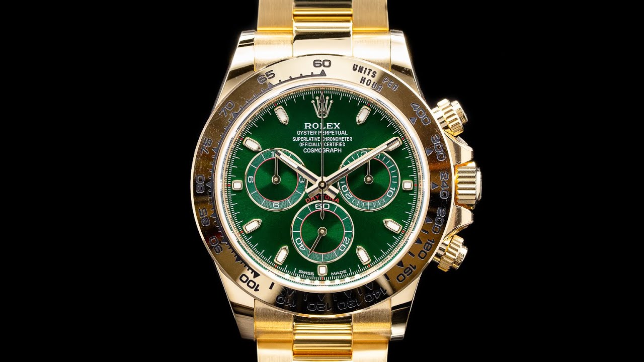 Rolex Daytona 116508 18k Yellow Gold Green Dial 116508 - YouTube