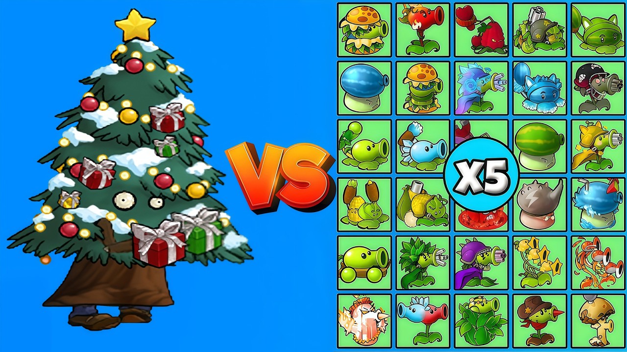 PVZ Hybrid 3.15 Challenge - 5 Plant Hybrid Vs 3 Christmas Tree Zombie - Who Will Win?