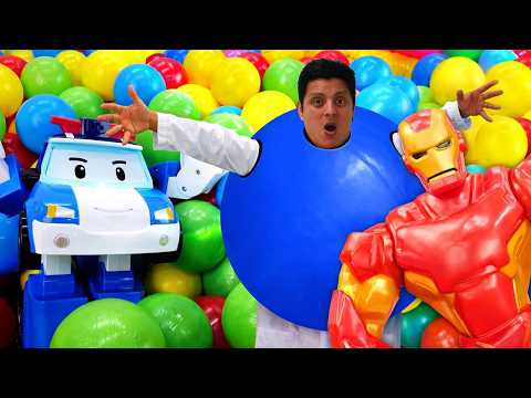 ¡Buscando a Iron Man en la piscina de pelotas! Rescate de superhéroes