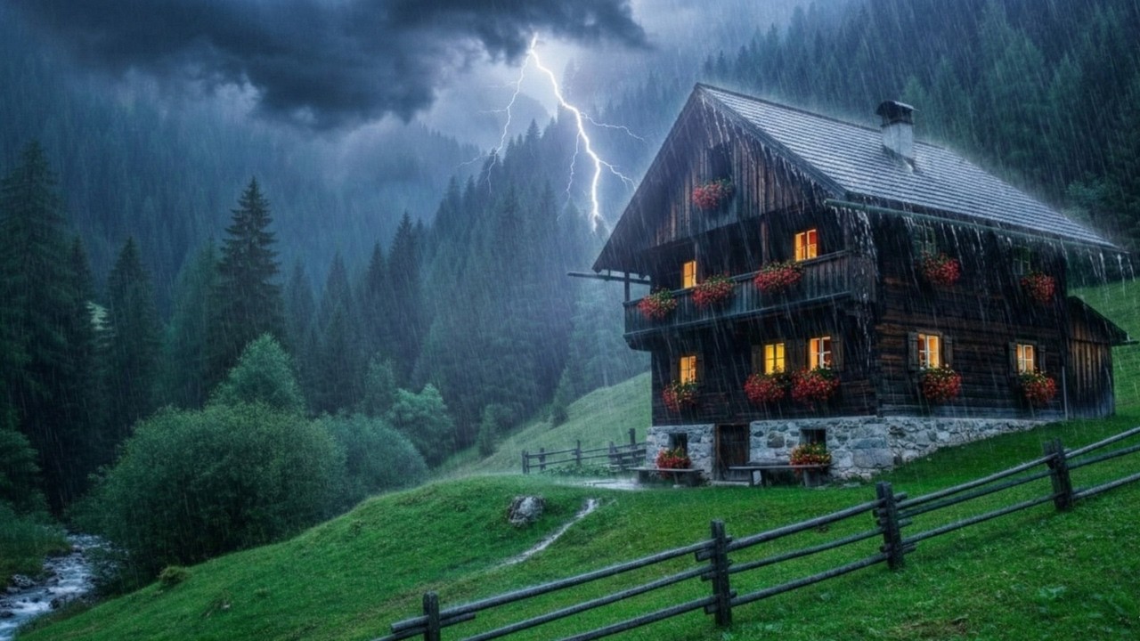 Rainy Forest Night from a Cozy Cabin with Thunder | Relaxing Rain Ambience for Sleep & Stress Relief