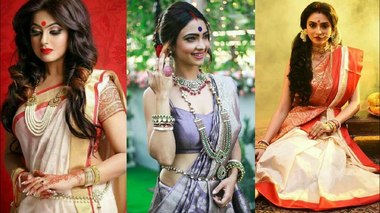 Bengalilook Part- 2 Bengali Look | How to Drape Bengali Saree | Bengali  Makeup look | Durga Puja - YouTube