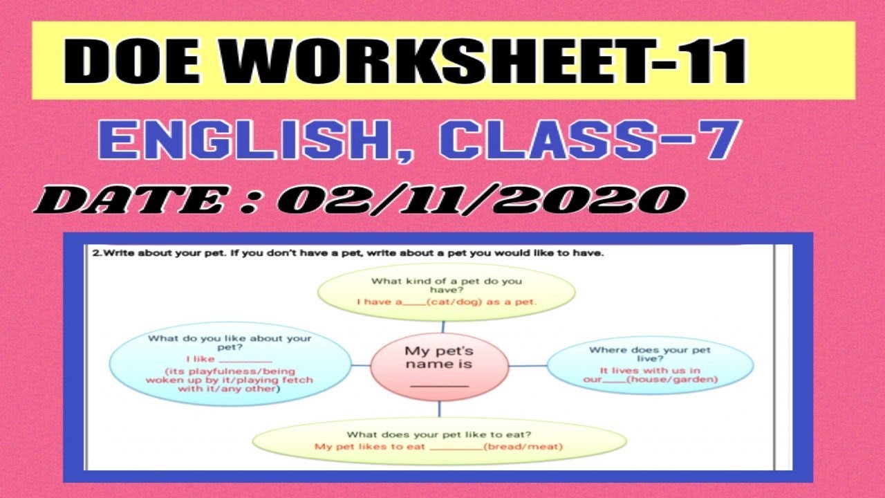 DOE WORKSHEET-11 | CLASS-7 | ENGLISH | 02-11-2020 | MY PET - YouTube