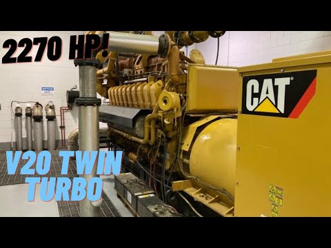 GIANT ENGINE 2270 HP start up!! CAT3520 V20 TWIN TURBO
