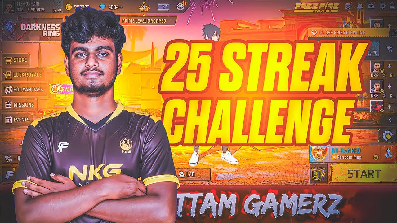 STREAK CHALLENGE START PANUVOMA? | Free Fire Max Live | GRANDMASTER RANK PUSH 