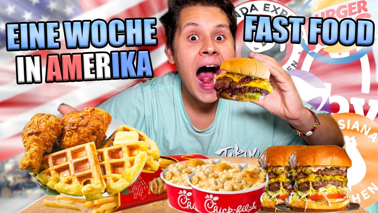 Eine WOCHE nur FAST FOOD IN AMERIKA ESSEN😲🌭(AUF KEINEN FALL NACHMACHEN!!❌) - SELBSTEXPERIMENT😫