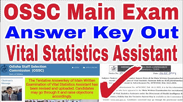 #Main Exam #Answer key Out #Vital Statistics Assistant OSSC odisha