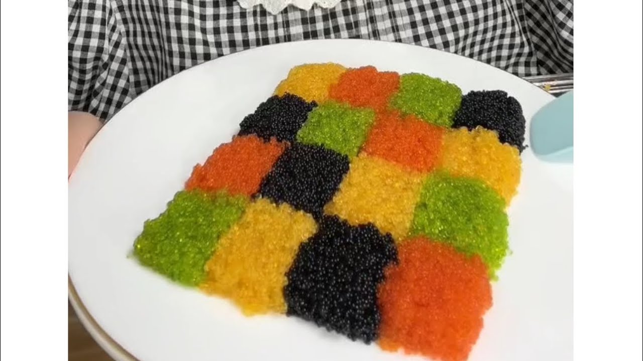 ASMR ) Cut Eating  Mixed Colored Fish Eggs  and Garlic🐟🐠 🐡🐡🐠🐠