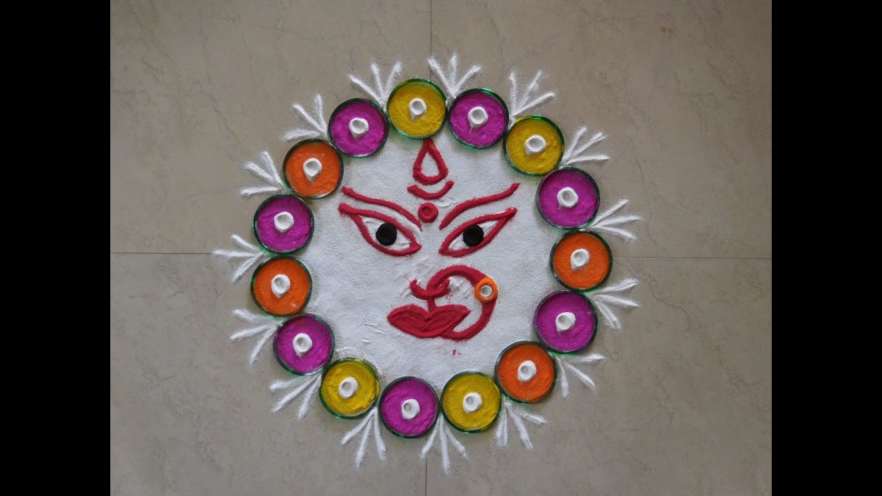 Durga Maa Face Rangoli | Navratri Special Easy Rangoli Design ...