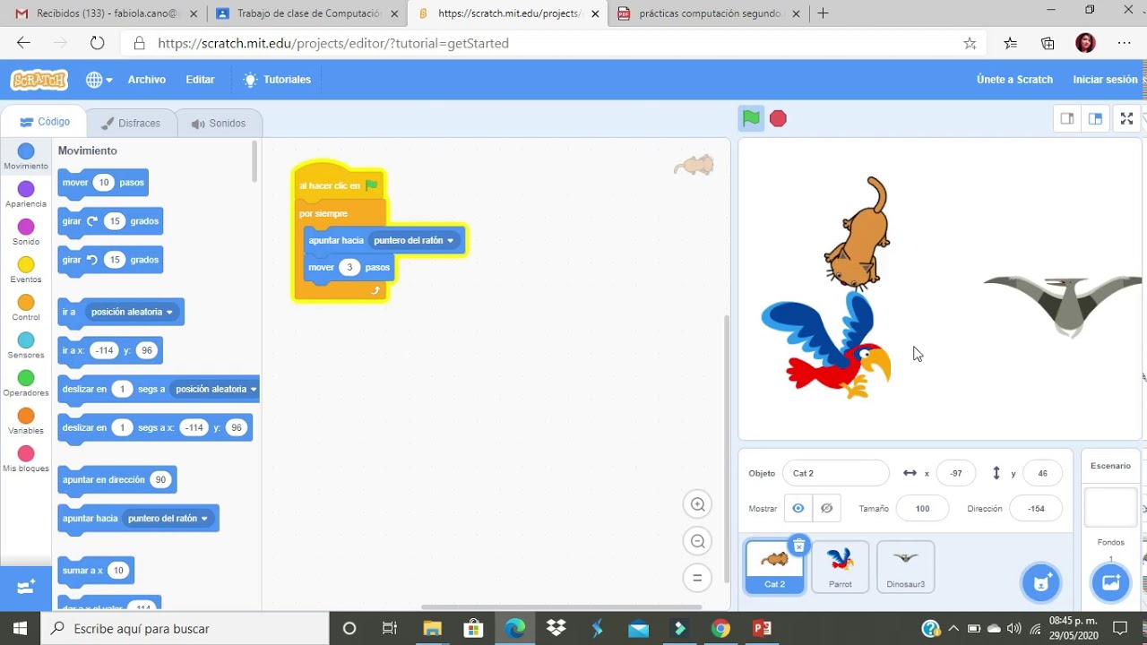 Como seguir el ratón, volar y moverse en scratch - YouTube