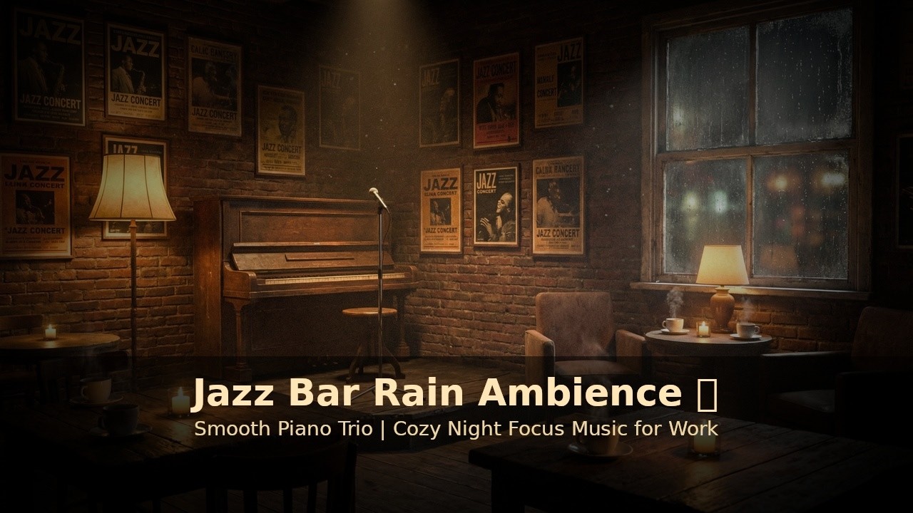 Jazz Bar Rain Ambience 🌧️ Smooth Piano Trio | Cozy Night Focus Music for Work