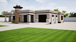 Flat roof house design | 3 Bedroom | 19.2m x 16.1m  |Low cost