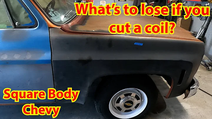 Budget DIY front end lowering by cutting coils on Chevy square body pickup.