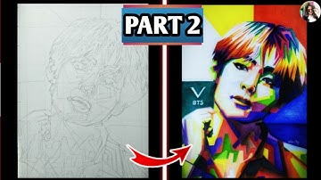 PART - 2| Colouring BTS V Kim Taehyung(김태형) Portrait | Acrylic Painting Tutorial
