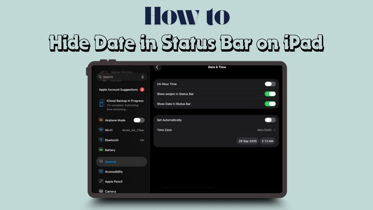 How to Hide Date in Status Bar on iPad - YouTube