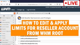 [🔴live] how to apply and edit limits in reseller account from whm root?