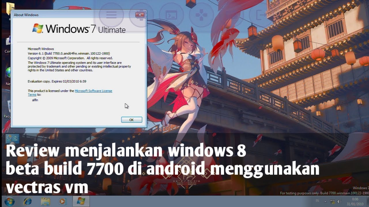 Review windows 8 beta build 7700 di hp android menggunakan vectras vm ...