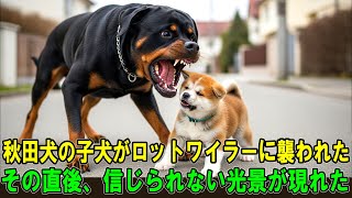 【奇跡の実話】 秋田犬の子犬がロットワイラーに襲われた…その直後、信じられない光景が現れた。