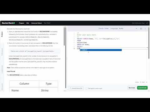 Hacker Rank  SQL the pads problem