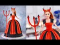 Halloween BARBIE Makeover 👺 DEVIL Doll CAKE Decorating Tutorial