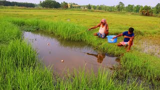 Fishing Video 🐬🐬||Traditional boy with his father in the field how to catch big fish with hook