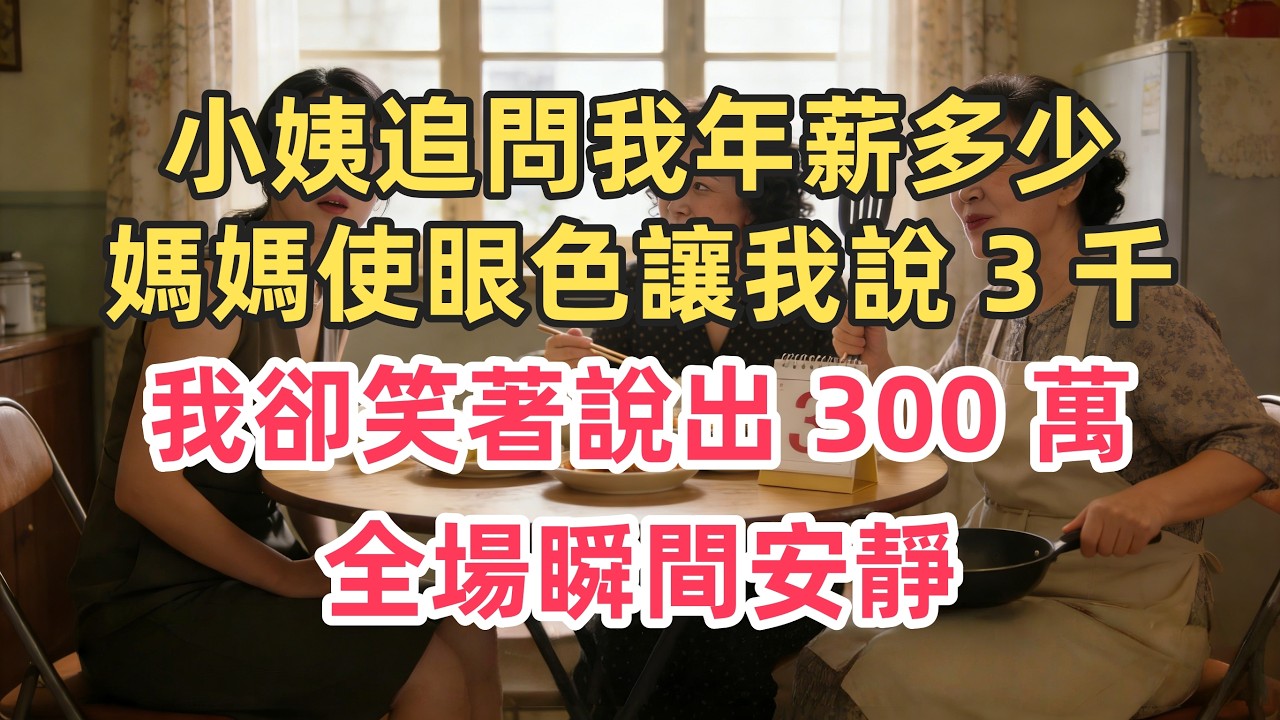 小姨追問我年薪多少，媽媽使眼色讓我說 3 千！我卻笑著說出 300 萬，全場瞬間安靜