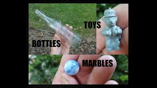 Digging Old Bottles \& Vintage Marbles - Trash Picking - Antiques- Toys - Bottle Digging - Treasure -