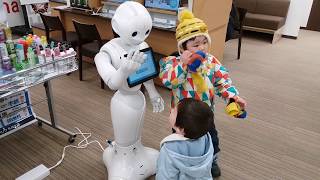 Pepper the robot talking with kids &amp; dancing at SoftBank