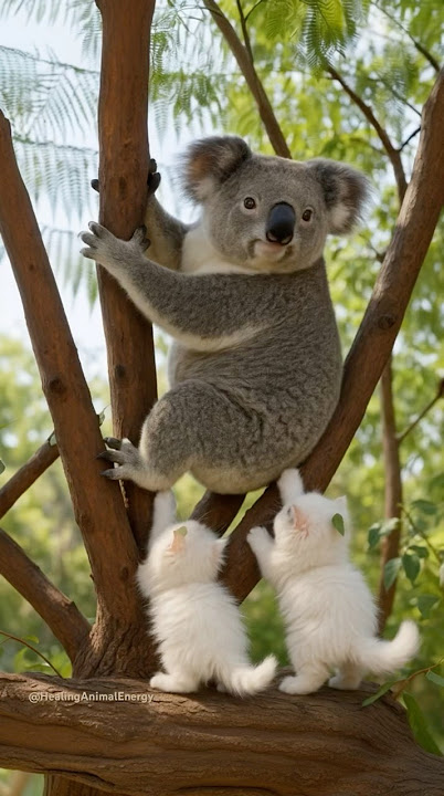Koala’s Peaceful Day Ruined by Two Playful Kittens