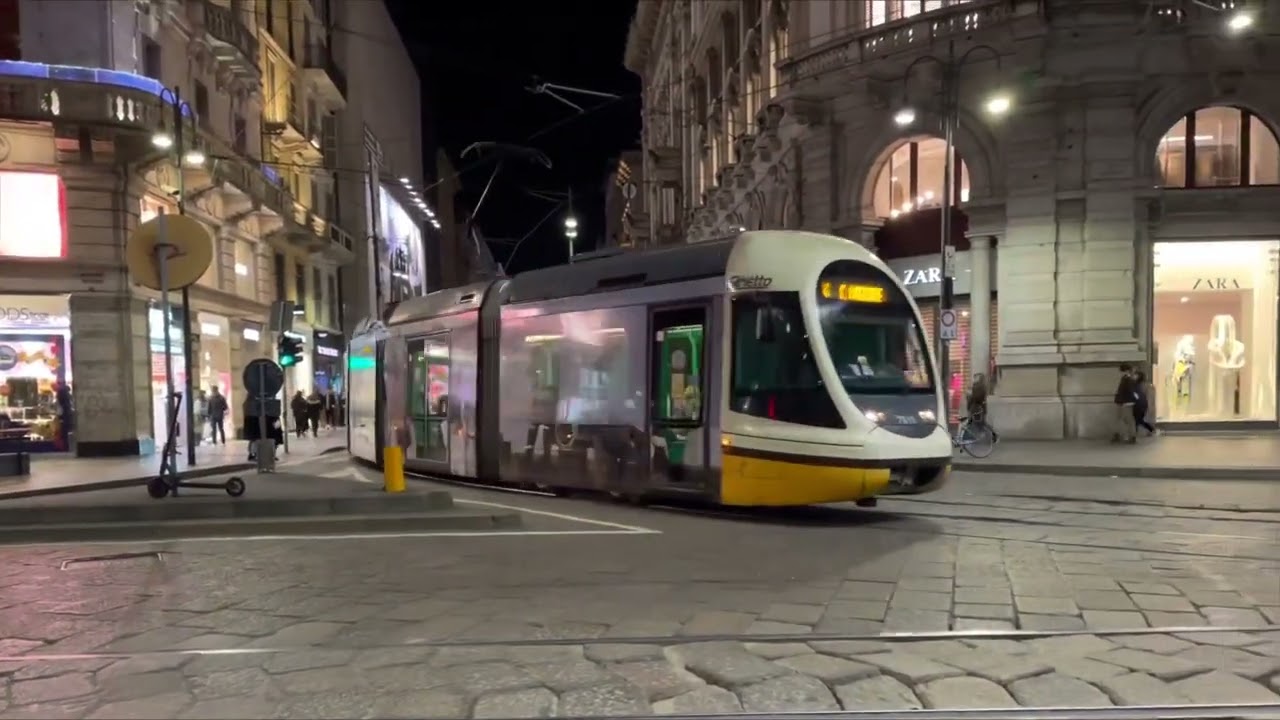 Public transit trams in Milan, Italy