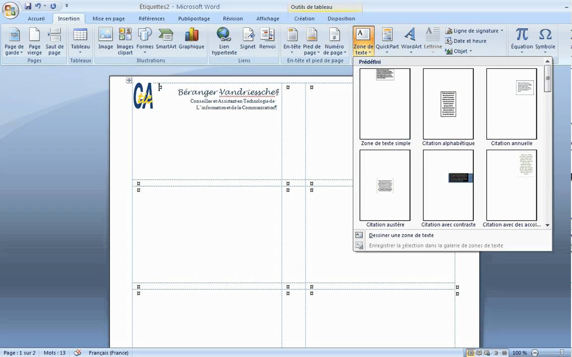 modele carte de visite word 2007