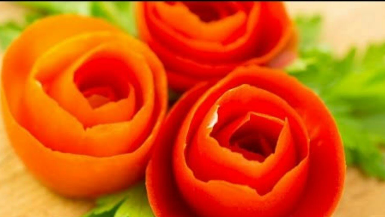 STEP BY STEP HOW TO CARVE TOMATO ROSE FOR BEGINNERS// TOMATO CARVING