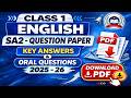 Class 1 English  SA2 Question Paper, Key Answers &amp; Oral questions 2025 -26